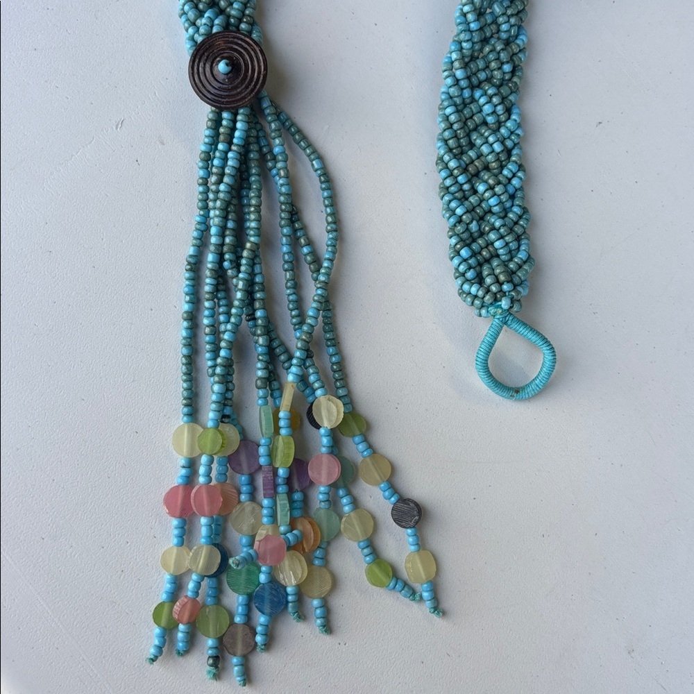 Blue Braided Beaded Red Rope Belt - Picture 8 of 8